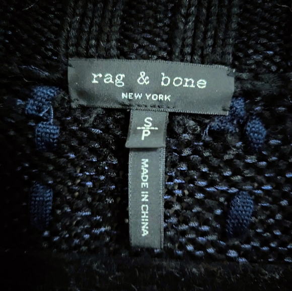 Rag & Bone Dawson Chunky Wool Knit Ribbon Cardigan Coat Black + Blue - Picture 4 of 7